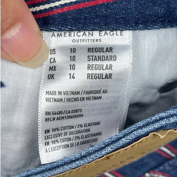 American Eagle Hi Rise Denim Mini Skirt Size 10 Red and White Stripe Retro - Picture 5 of 5